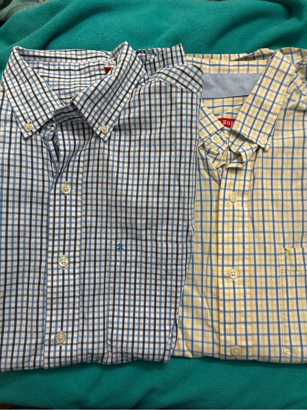 IZOD Two Men's Plaid Button-Down Shirts in size medium
